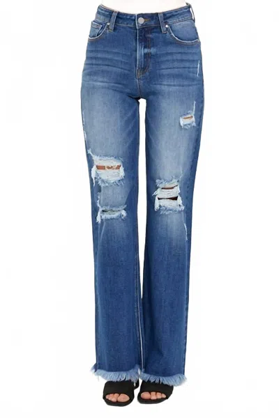 Risen High Rise Distressed Straight Leg Jean In Blue In Blue