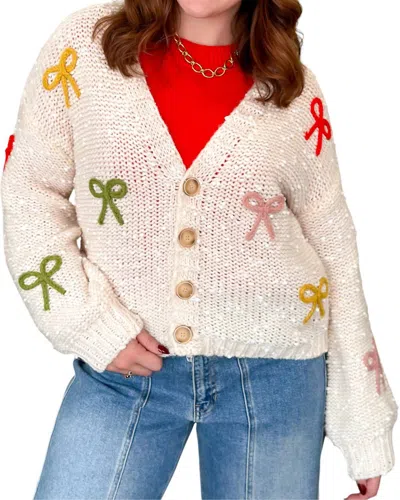 Mello Sprinkle Bows Everywhere Cardigan In Cream In White
