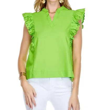 Jade Eyelet Sleeve Top In Lime In Green