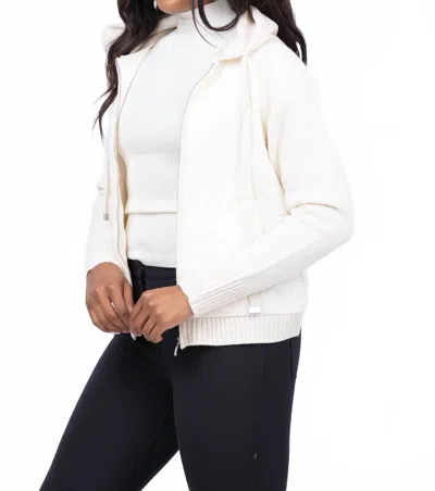 Elliott Lauren Quilted Front Zip Sweater Jacket In Cream In Animal Print