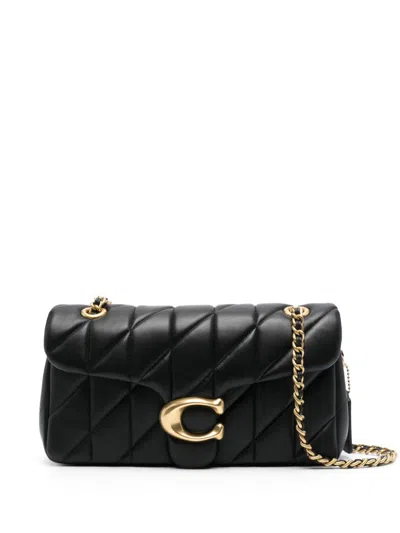 Coach Tabby 26 Black Quilted Crossbody Bag With Chain-link Leather Shoulder Straps And Logo Plaque On The  In Black
