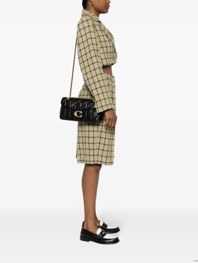 Coach Tabby 26 Black Quilted Crossbody Bag With Chain-link Leather Shoulder Straps And Logo Plaque On The  In Black