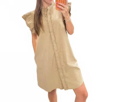 Eesome Coco Snow Washed Button Down Mini Dress In Beige In Neutral