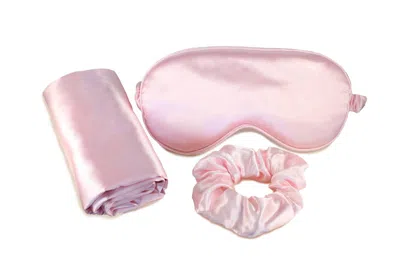 Morning Glamour Ultimate Sleep Satin Pillowcase, Eye Mask And Scrunchie Set In Pink In Pink