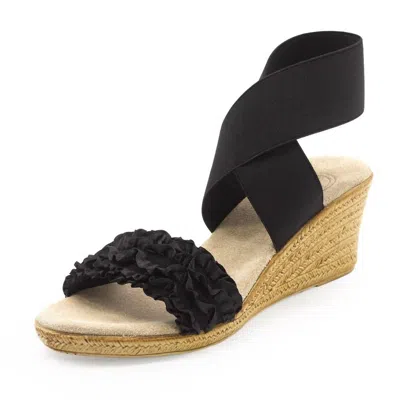 Charleston Shoe Co. Women's Carolina Satin Ruffle Wedge Sandal In Black In Black