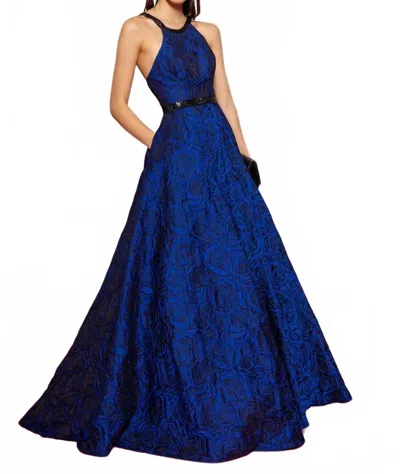 Gls Collective Sleeveless Embellished Halter Gown In Royal In Blue