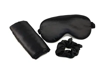 Morning Glamour Ultimate Sleep Satin Pillowcase, Eye Mask And Scrunchie Set In Black In Black