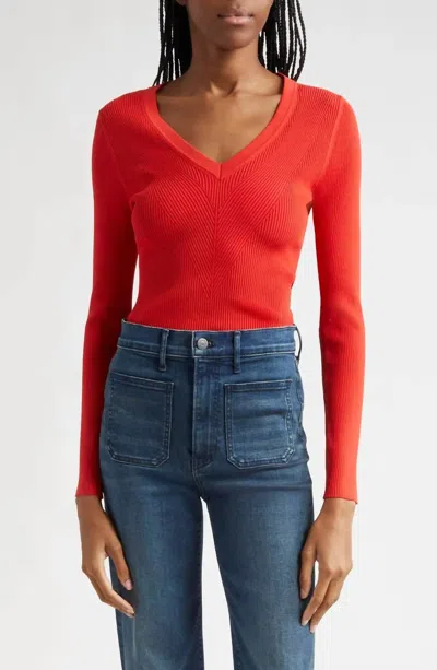 Veronica Beard Callie V-neck Sweater In Poppy In Red
