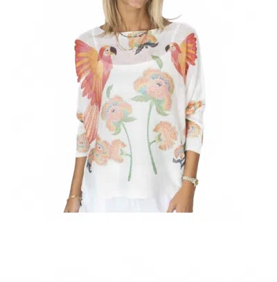 Look Mode Usa Parrot Print Batwing Sweater In Fuchsia In White