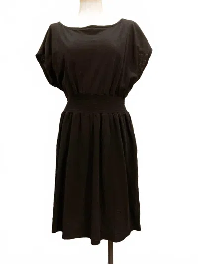 Mod-o-doc Women's Short Dolman Smocked Waist Dress In Black In Black