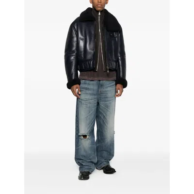 Acne Studios Leather Outerwears In Blue