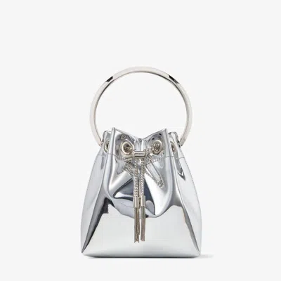 Jimmy Choo Women's Bon Bon Mirror Fabric Mini Bag With Metal Handle In Silver In Silver