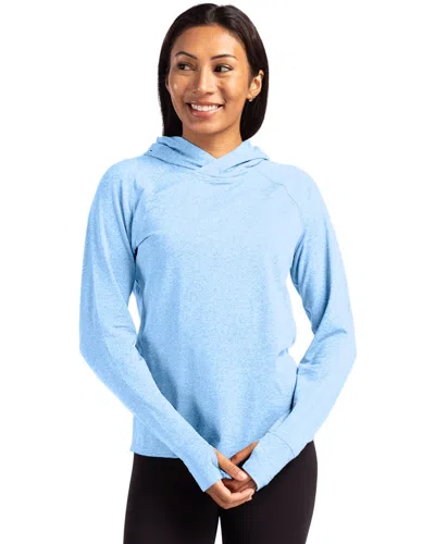 Cutter & Buck Adapt Knit Recycled Womens Heathered Hooded Pullover In Blue