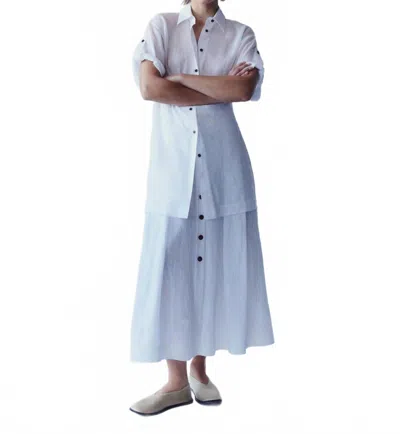 Lafayette 148 Gemma Cloth Voile Sheer Tab Sleeve Shirt In White In Blue