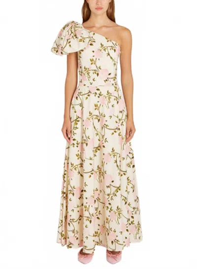 Giambattista Valli Floral Printed One-shoulder Poplin Midi Dress In Ivory Multi In White