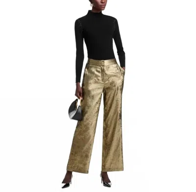 Elie Tahari Hannah Gilded Wide Leg Trouser In Brushed Gold In Gold