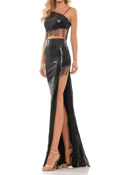 Colors Dress Side Cutout Sequined Prom Gown In Black In Black
