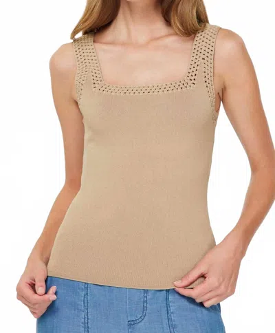 Nyland Monet Square Neck Sweater Tank Top With Crochet Detail In Khaki In Brown