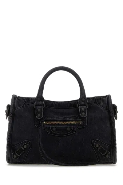 Balenciaga Women Black Denim Small Le City Handbag In Black