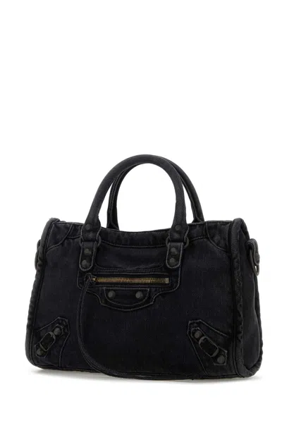 Balenciaga Women Black Denim Small Le City Handbag In Black