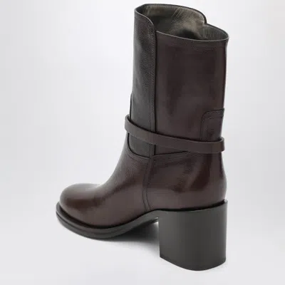 Brunello Cucinelli Brown Leather Ankle Boots With Heel Women In Brown