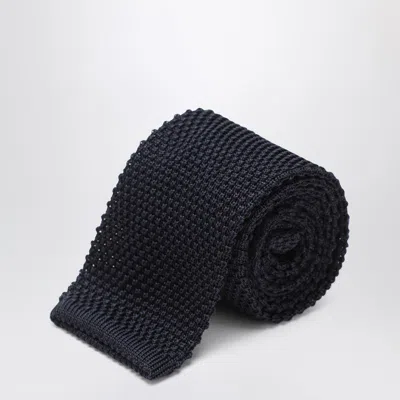 Brunello Cucinelli Navy Blue Silk Knit Tie In Blue