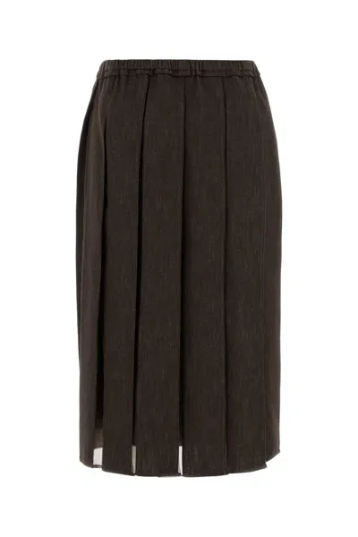 Brunello Cucinelli Women Brown Denim And Silk Skirt In Brown