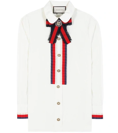 Shop Gucci Embellished Cotton Shirt In White Mageolia