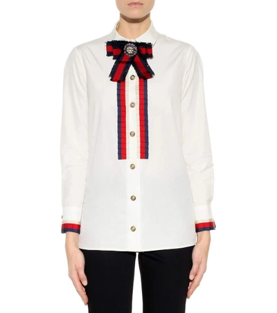 Shop Gucci Embellished Cotton Shirt In White Mageolia