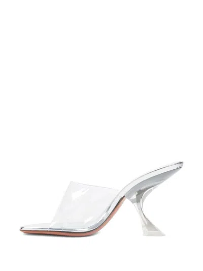 Amina Muaddi Metallic Open-toe Sandals With Sculptural Heel In Gray