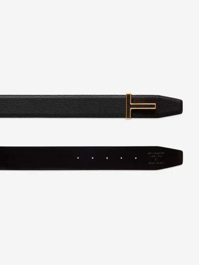 Tom Ford Logo-plaque Leather Belt In Black