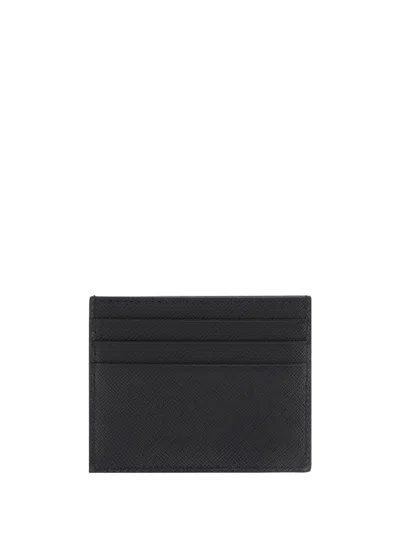 Prada Triangle Logo Calf Leather Cardholder In Black
