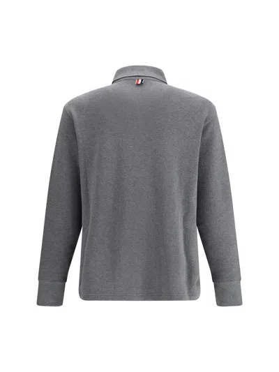 Thom Browne Long Sleeve Patch Pocket Polo Shirt In Gray