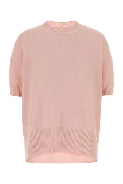 Jil Sander Cashmere Sweater With Short Sleeves And Crew Neck In Pink