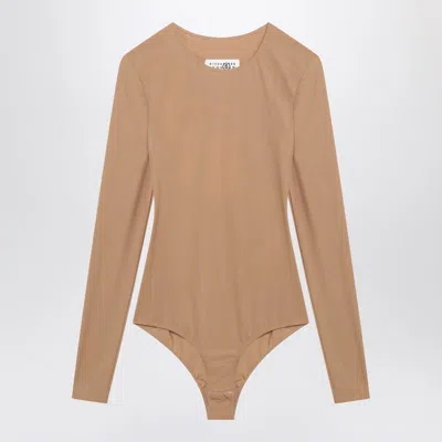 Mm6 Maison Margiela Skin-tone Bodysuit In Lycra Jersey In Gold