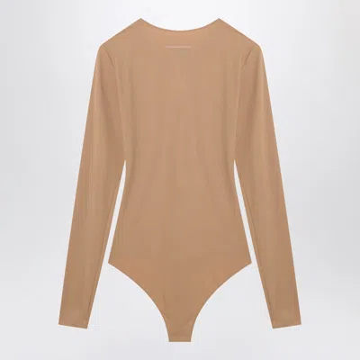 Mm6 Maison Margiela Skin-tone Bodysuit In Lycra Jersey In Gold