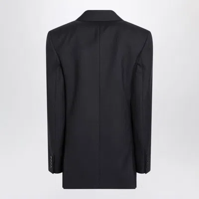 Saint Laurent Long Navy Gabardine Coat In Black