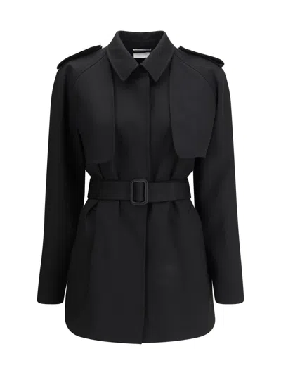 The Row Black Fleece Wool Trench Coat In Black