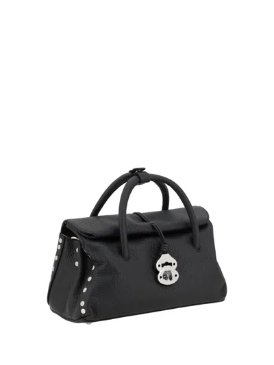 Zanellato Black Calf Leather Bos Taurus Shoulder Bag In Pink