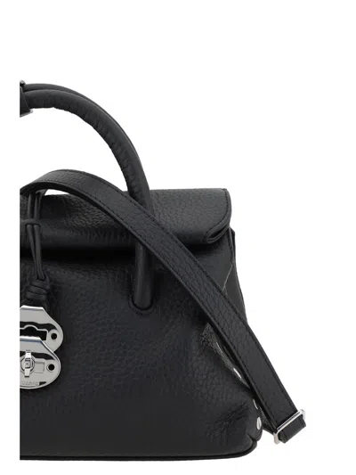 Zanellato Black Calf Leather Bos Taurus Shoulder Bag In Pink