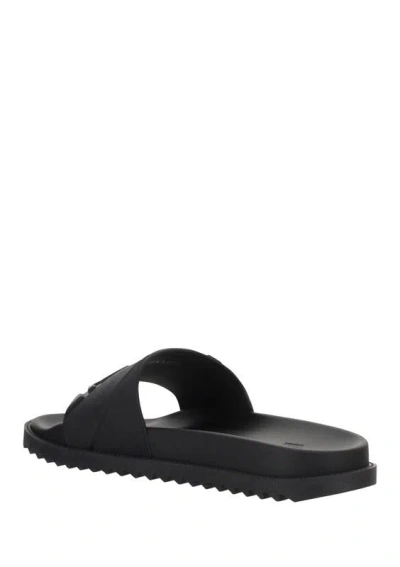 Fendi Rubber Slides With High Strap And Embossed Ff Motif Shoes In Black
