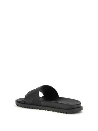 Fendi Rubber Slides With High Strap And Embossed Ff Motif Shoes In Black