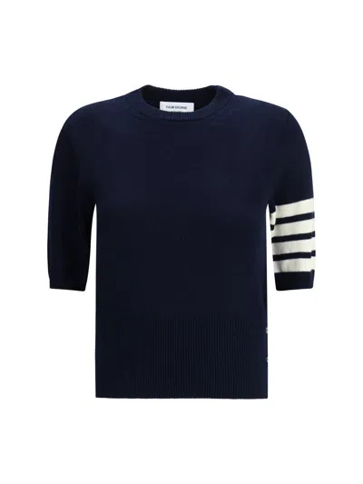 Thom Browne Intarsia Striped Sleeve T-shirt In Blue