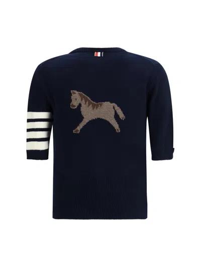 Thom Browne Intarsia Striped Sleeve T-shirt In Blue