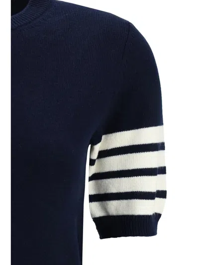 Thom Browne Intarsia Striped Sleeve T-shirt In Blue