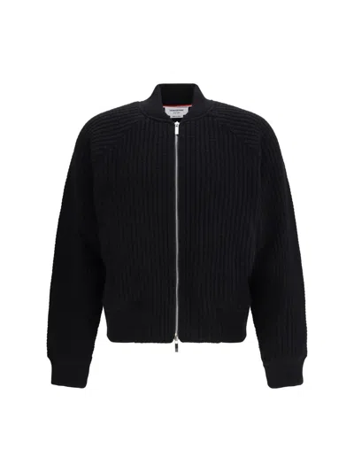 Thom Browne Honeycomb Zip Bomber Jacket In Black