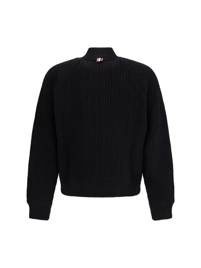 Thom Browne Honeycomb Zip Bomber Jacket In Black
