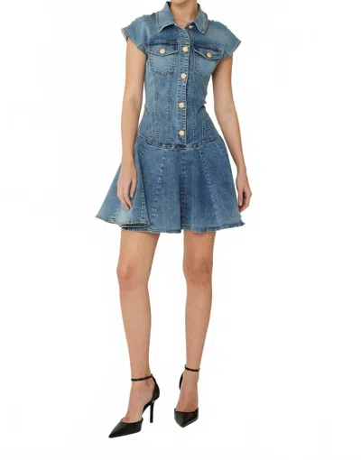 Js71 Tina Mini Dress In Medium Wash In Blue