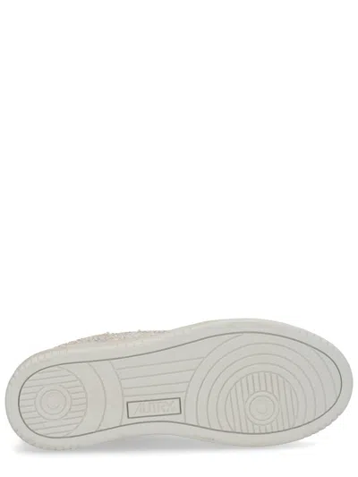Autry Medalist Low Sneakers In Worn-out Effect Suede With Rhinestones In White