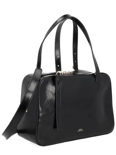 Apc A.p.c. Virginie Black Shoulder Bag With Removable Shoulder Strap And Front Logo In Leather In White